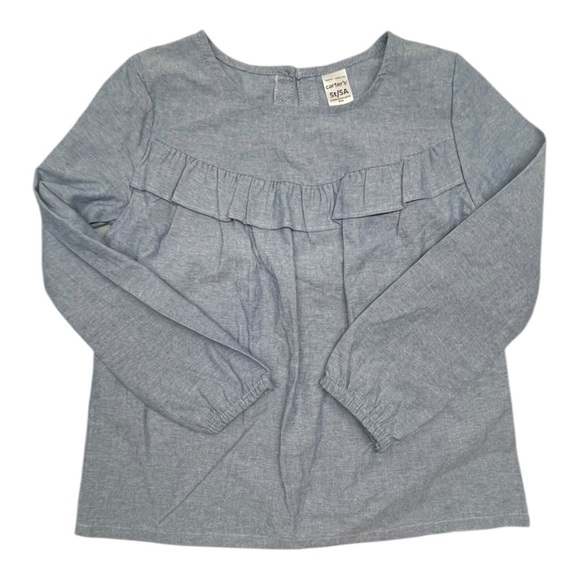 Carter's® Blue Long Sleeve Chambray Blouse with Pleated Front Size: 5T - Picture 3 of 7